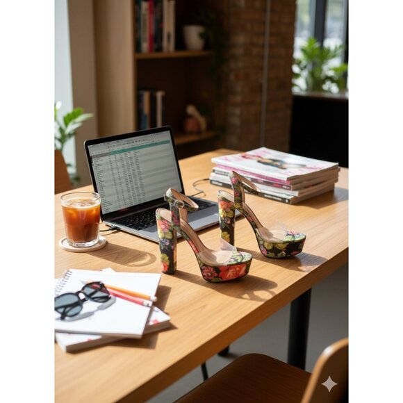 Chase & Chloe Cairo Floral Platform Heels Ankle Strap Clear Strap Size 8 - Picture 2 of 9